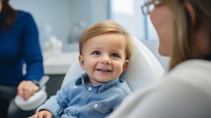 Smiling toddler boy in dental treatment chair